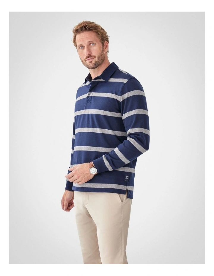 Striped Rugby Jumper in Navy image 4