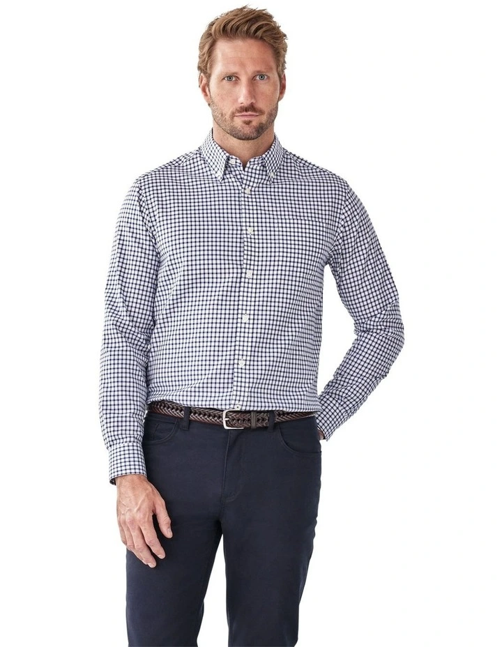 Easy Care Check Long Sleeve Shirt in Navy image 1