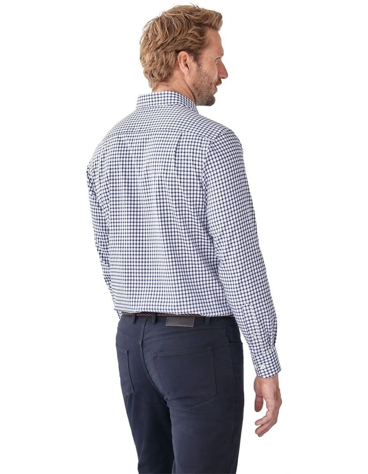 Easy Care Check Long Sleeve Shirt in Navy image 2