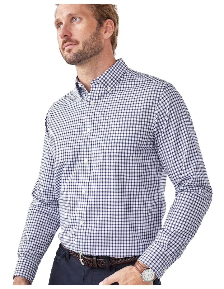 Easy Care Check Long Sleeve Shirt in Navy image 3
