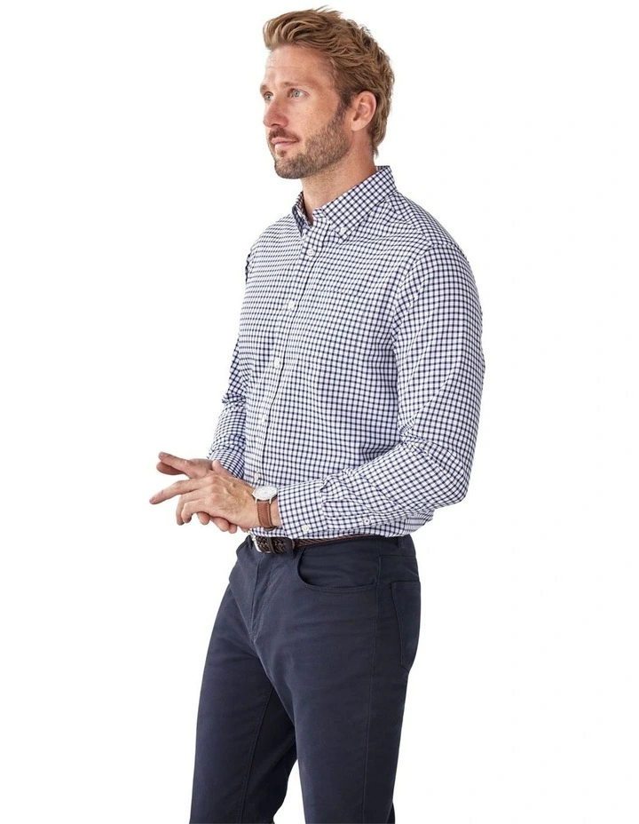 Easy Care Check Long Sleeve Shirt in Navy image 4