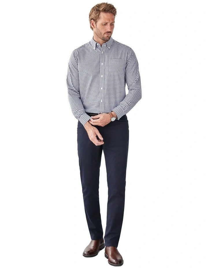 Easy Care Check Long Sleeve Shirt in Navy image 5