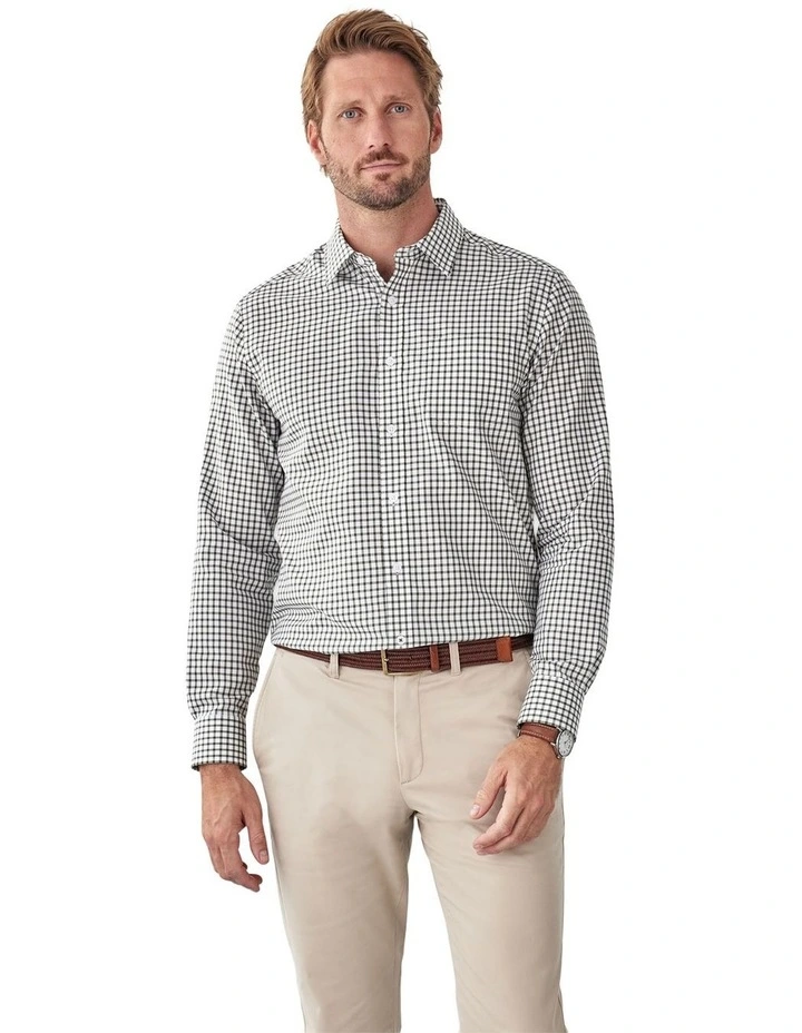 Easy Care Check Long Sleeve Shirt in Khaki image 1