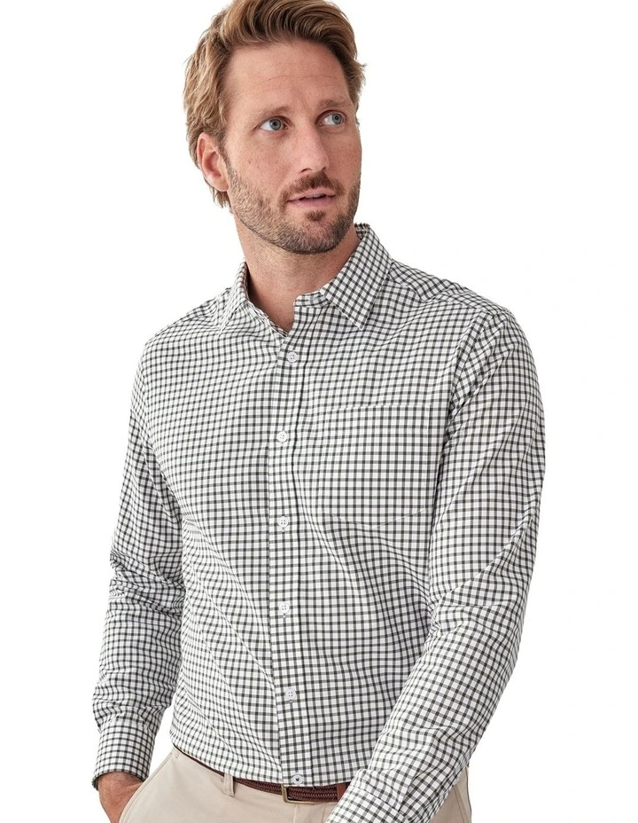 Easy Care Check Long Sleeve Shirt in Khaki image 3