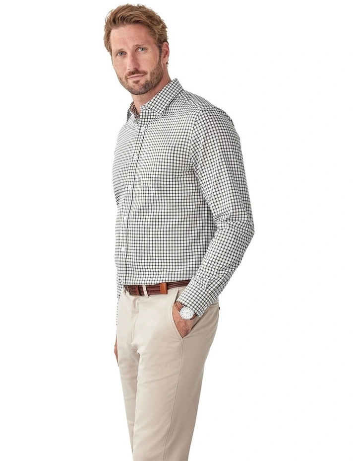 Easy Care Check Long Sleeve Shirt in Khaki image 4