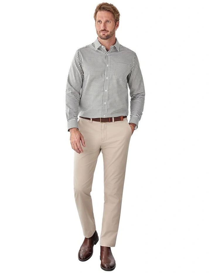 Easy Care Check Long Sleeve Shirt in Khaki image 5