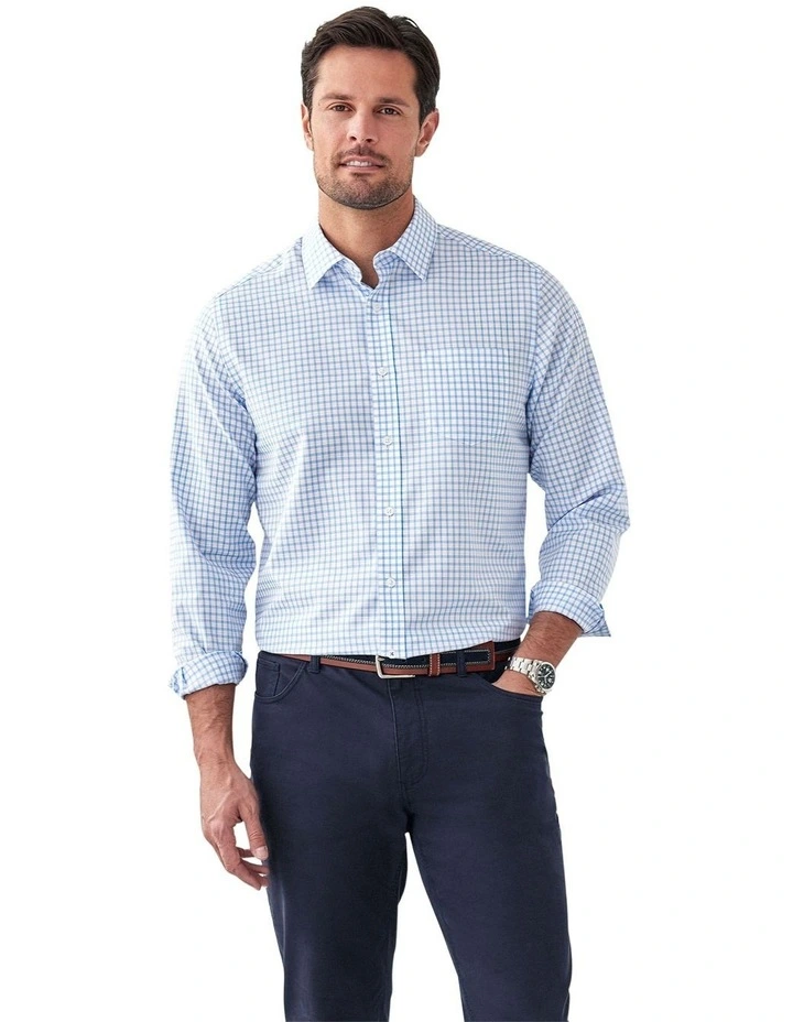 Easy Care Check Long Sleeve Shirt in Sky Blue image 1