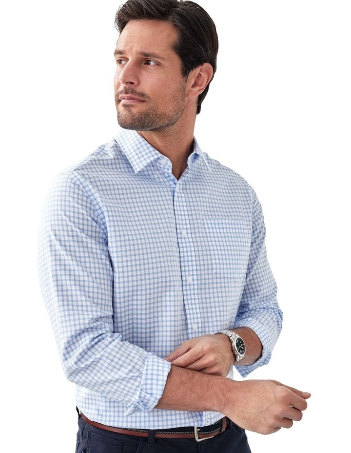 Easy Care Check Long Sleeve Shirt in Sky Blue image 3