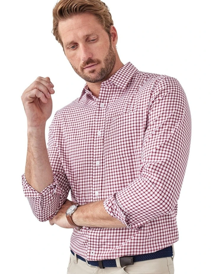 Easy Care Check Long Sleeve Shirt in Red image 3