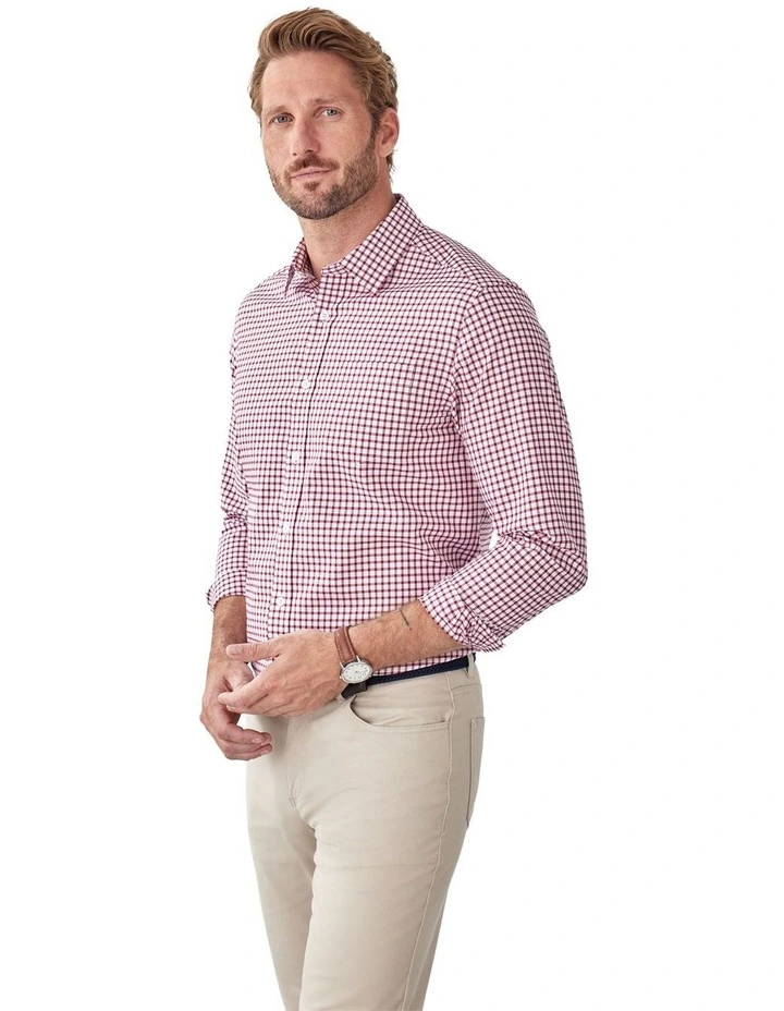 Easy Care Check Long Sleeve Shirt in Red image 4