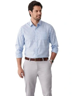 Easy Care Twill Check Long Sleeve Shirt in Blue