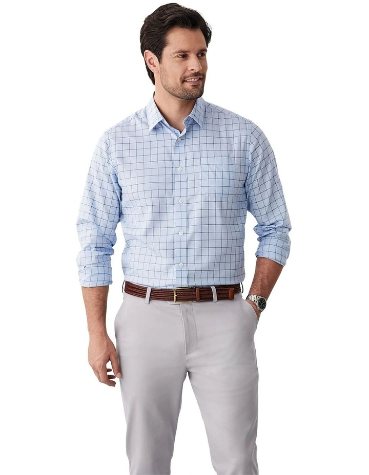 Easy Care Twill Check Long Sleeve Shirt in Blue image 1