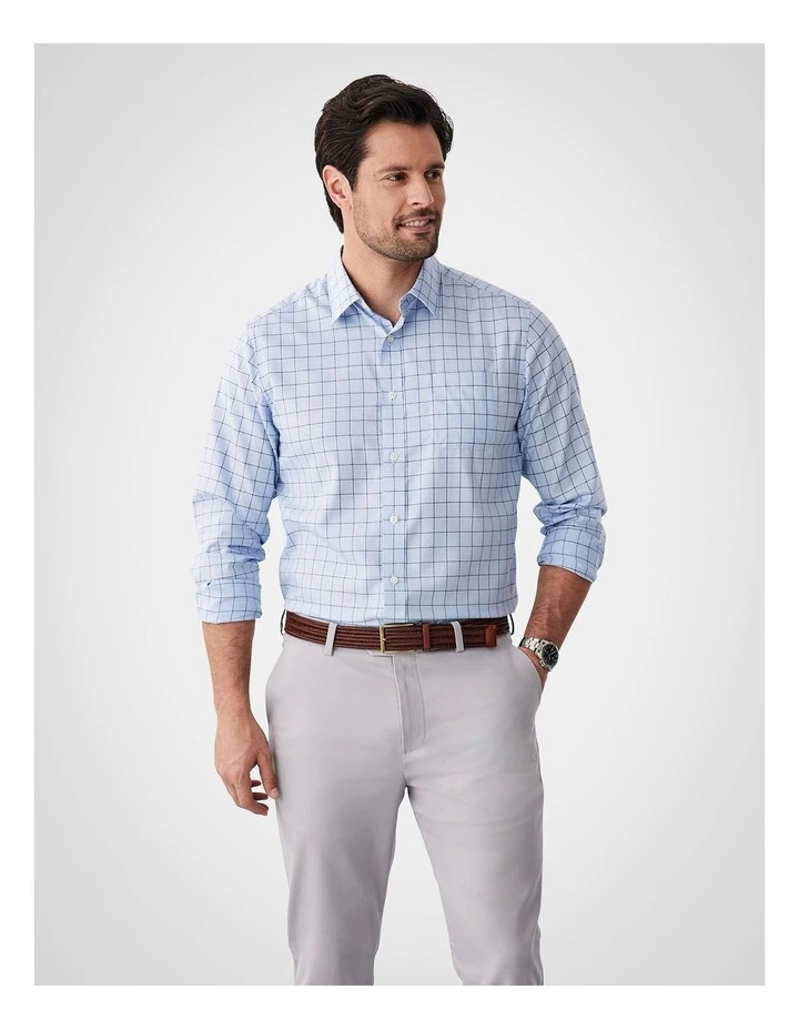 Easy Care Twill Check Long Sleeve Shirt in Blue image 1