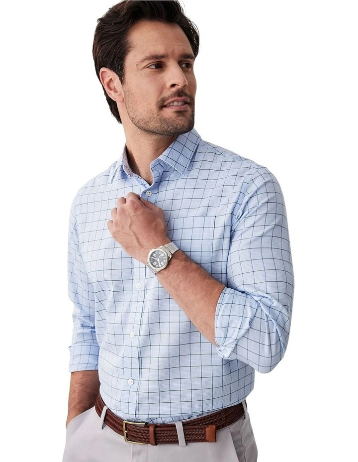 Easy Care Twill Check Long Sleeve Shirt in Blue image 3