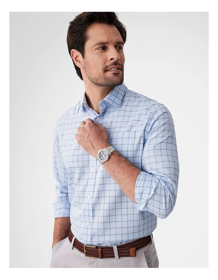 Easy Care Twill Check Long Sleeve Shirt in Blue image 3