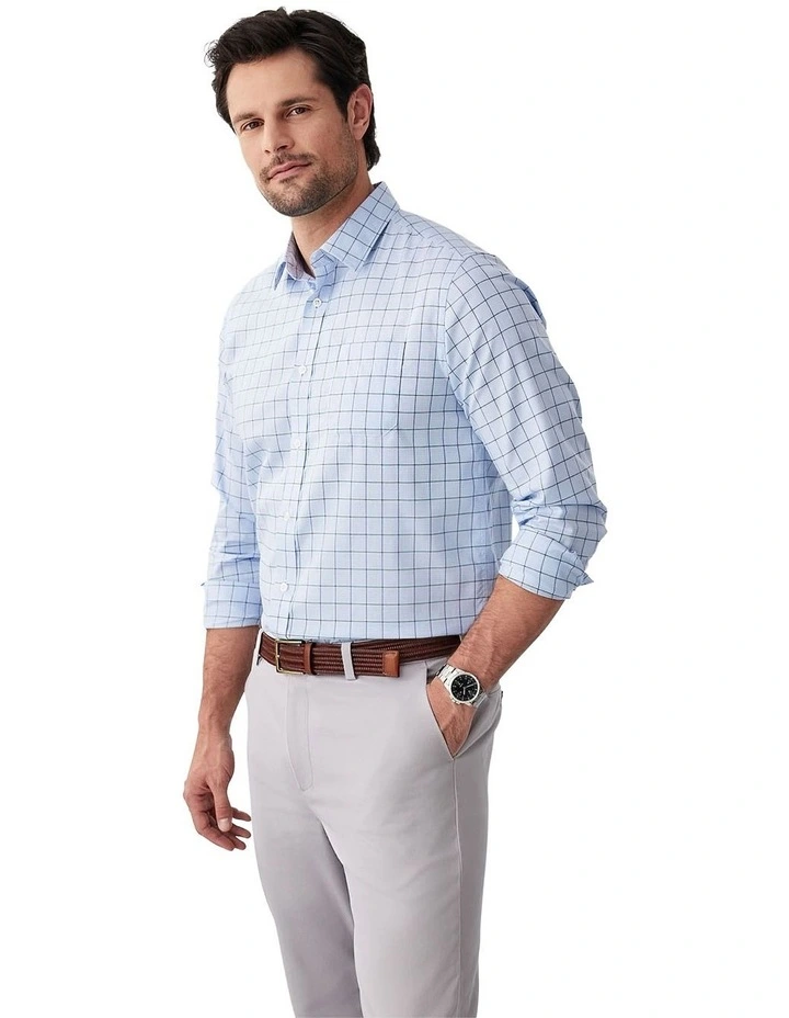 Easy Care Twill Check Long Sleeve Shirt in Blue image 4