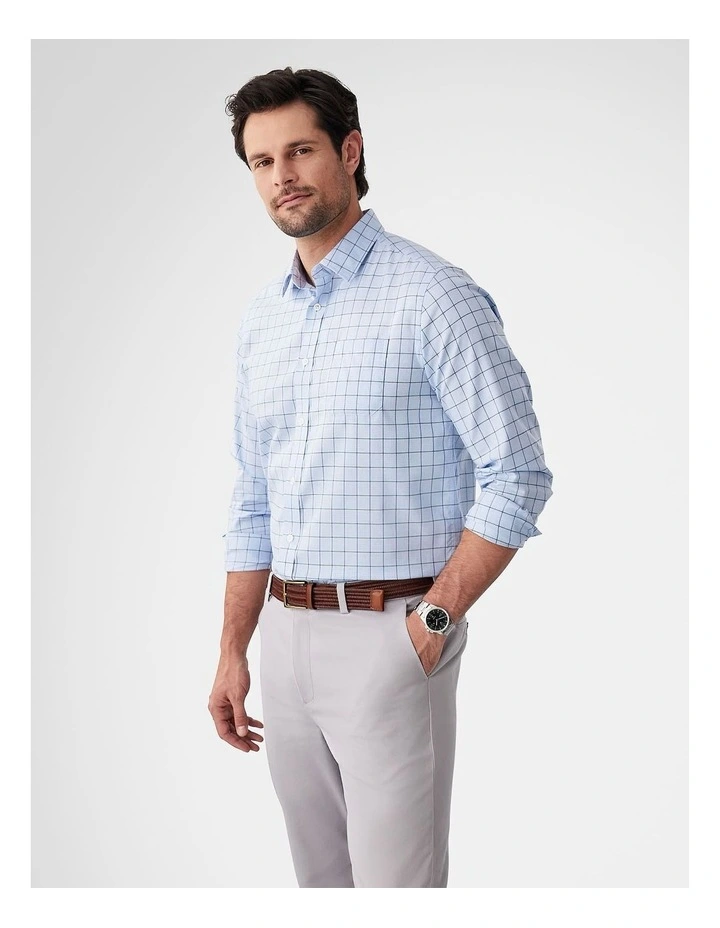 Easy Care Twill Check Long Sleeve Shirt in Blue image 4