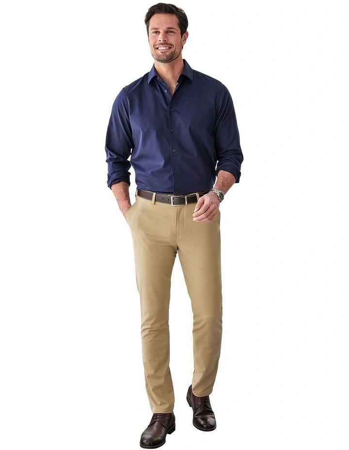 Non-Iron Dobby Plain Long Sleeve Shirt in Navy image 5