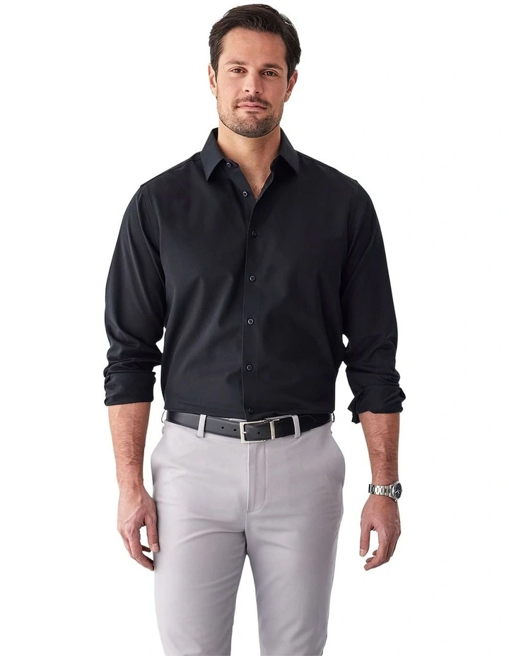 Non-Iron Dobby Plain Long Sleeve Shirt in Black image 1