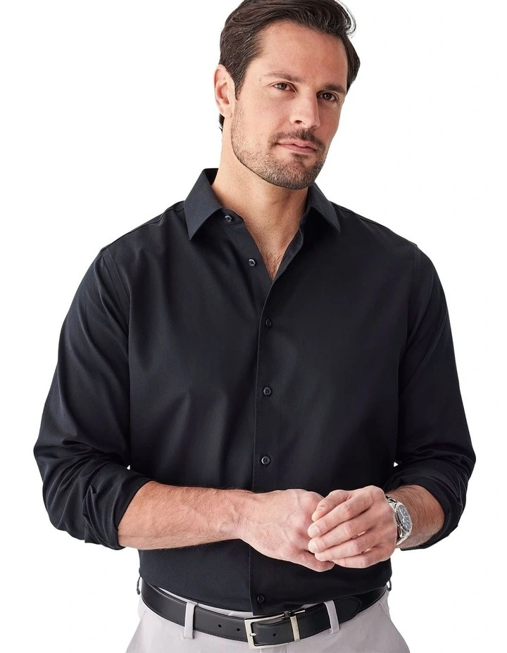 Non-Iron Dobby Plain Long Sleeve Shirt in Black image 3