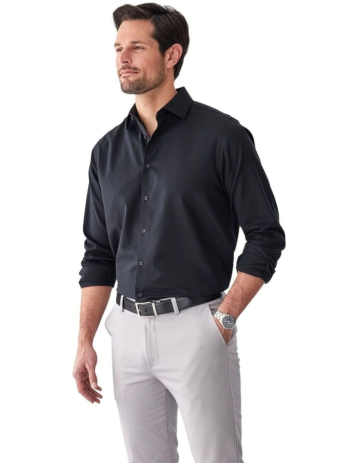 Non-Iron Dobby Plain Long Sleeve Shirt in Black image 4