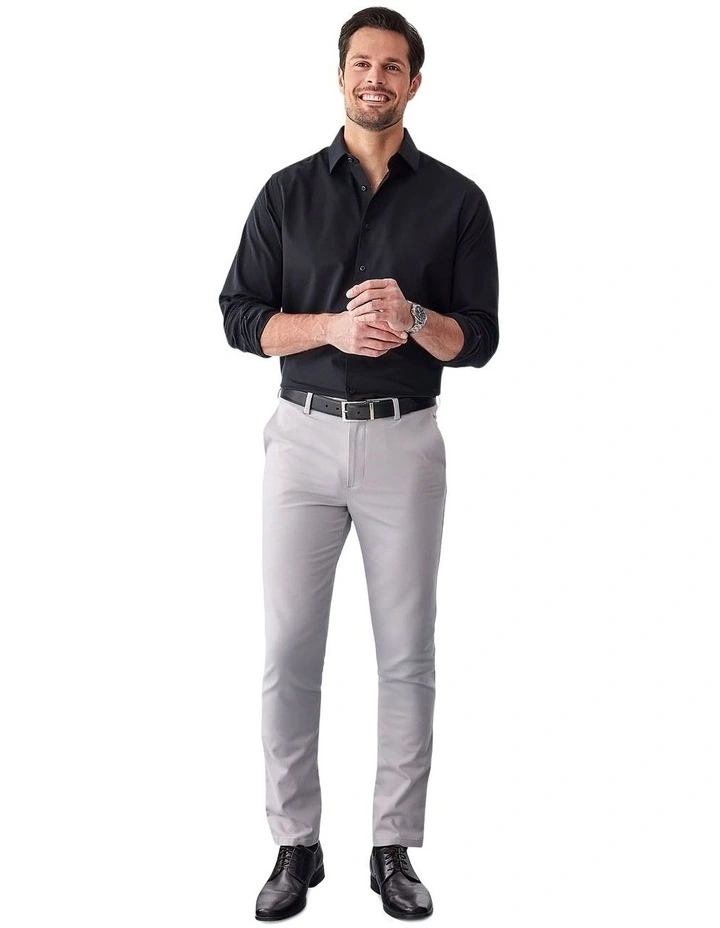 Non-Iron Dobby Plain Long Sleeve Shirt in Black image 5