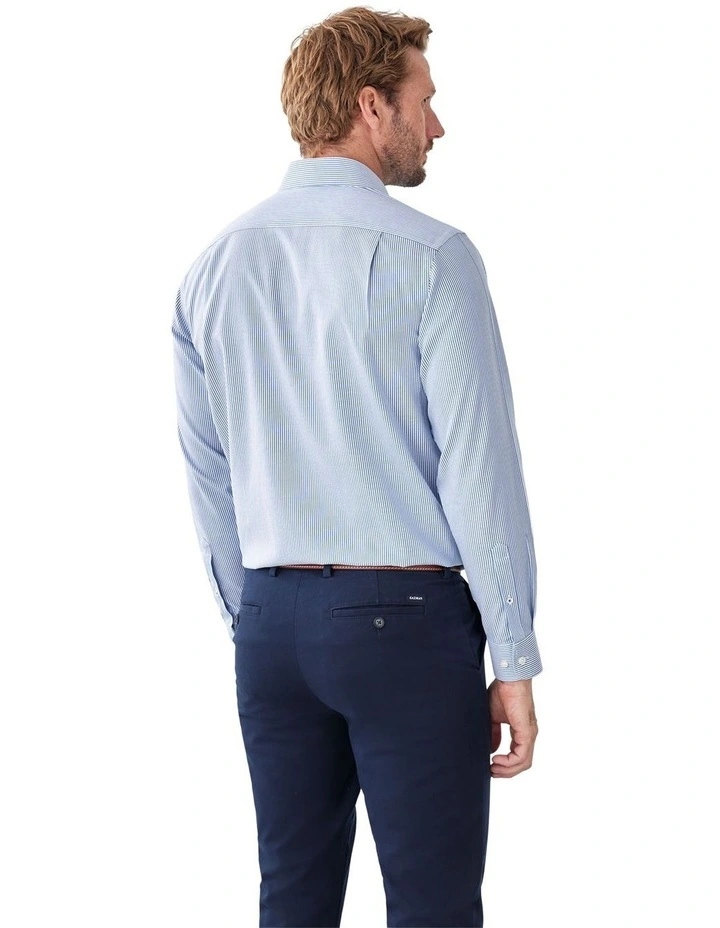 Non-Iron Twill Stripe Long Sleeve Shirt in Blue image 2