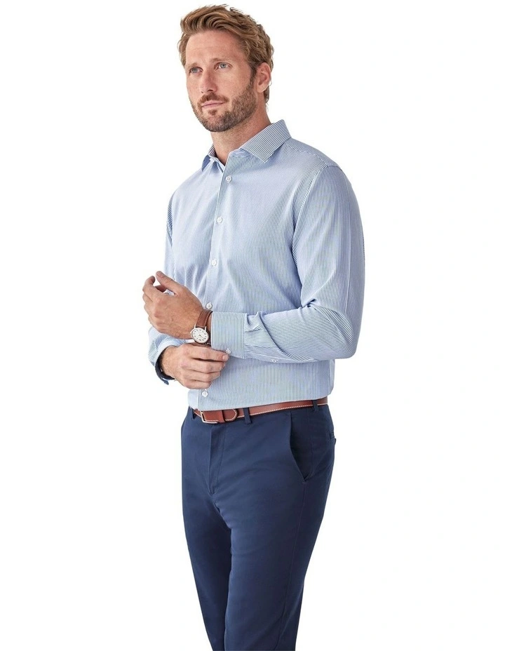 Non-Iron Twill Stripe Long Sleeve Shirt in Blue image 4