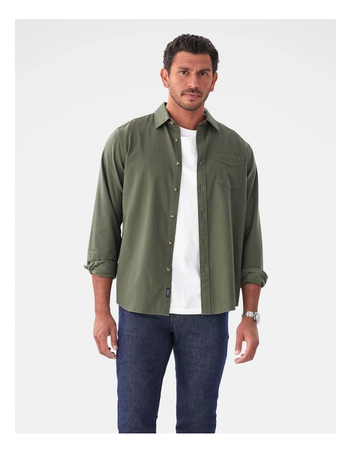 Casual Bedford Long Sleeve Shirt Khaki image 1