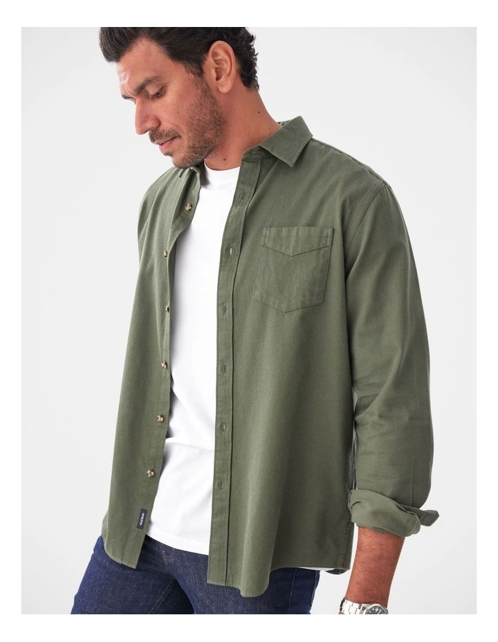 Casual Bedford Long Sleeve Shirt Khaki image 3