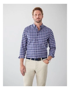 Easy Care Multi Check Long Sleeve Shirt in Navy