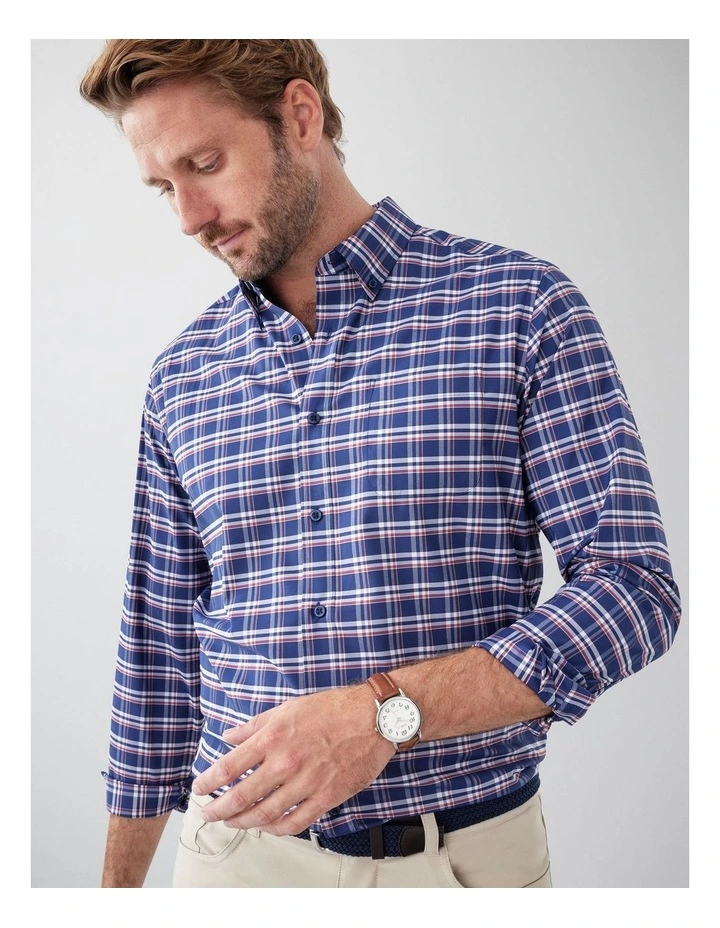 Easy Care Multi Check Long Sleeve Shirt in Navy image 3