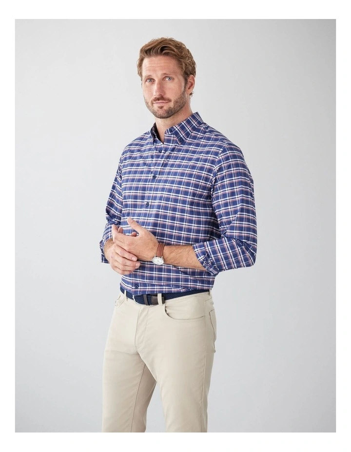 Easy Care Multi Check Long Sleeve Shirt in Navy image 4