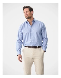 Non-Iron Micro Check Long Sleeve Shirt Blue