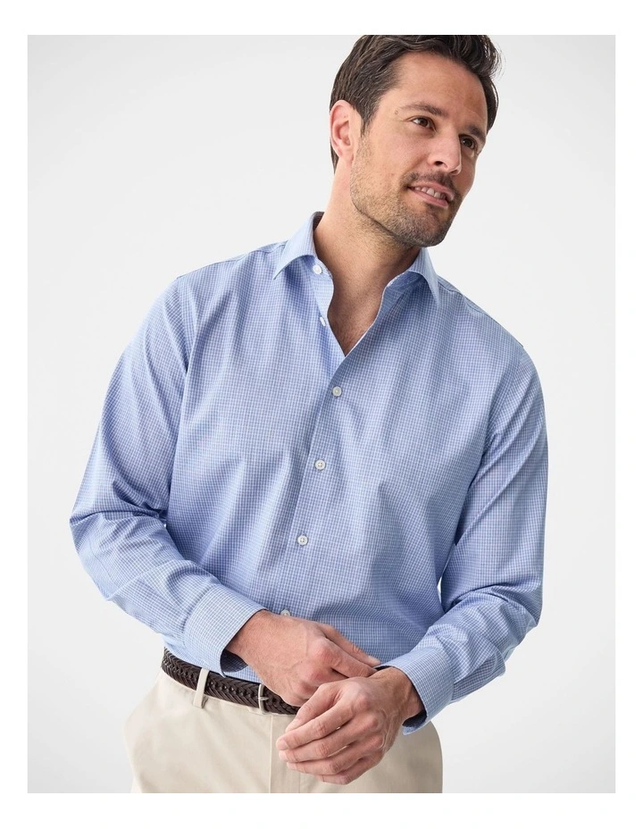 Non-Iron Micro Check Long Sleeve Shirt Blue image 3