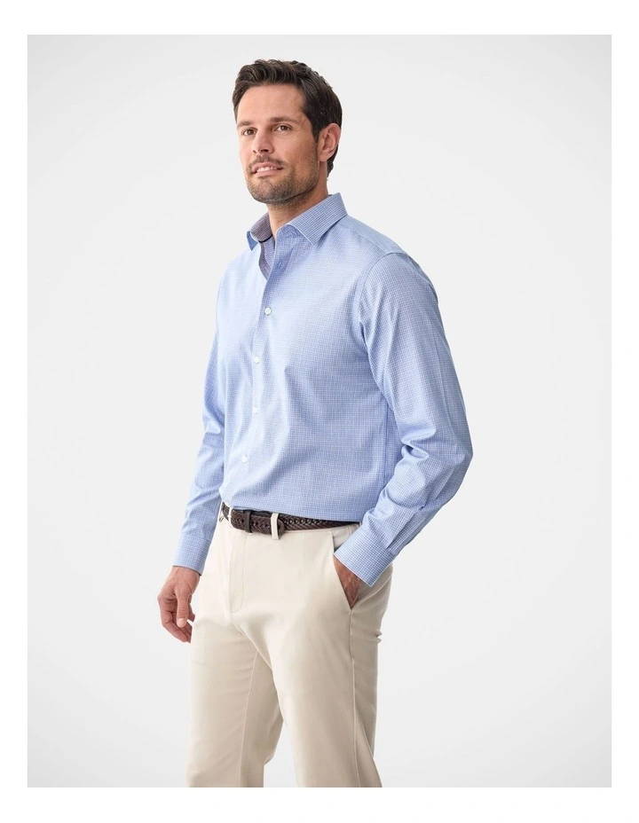 Non-Iron Micro Check Long Sleeve Shirt Blue image 4