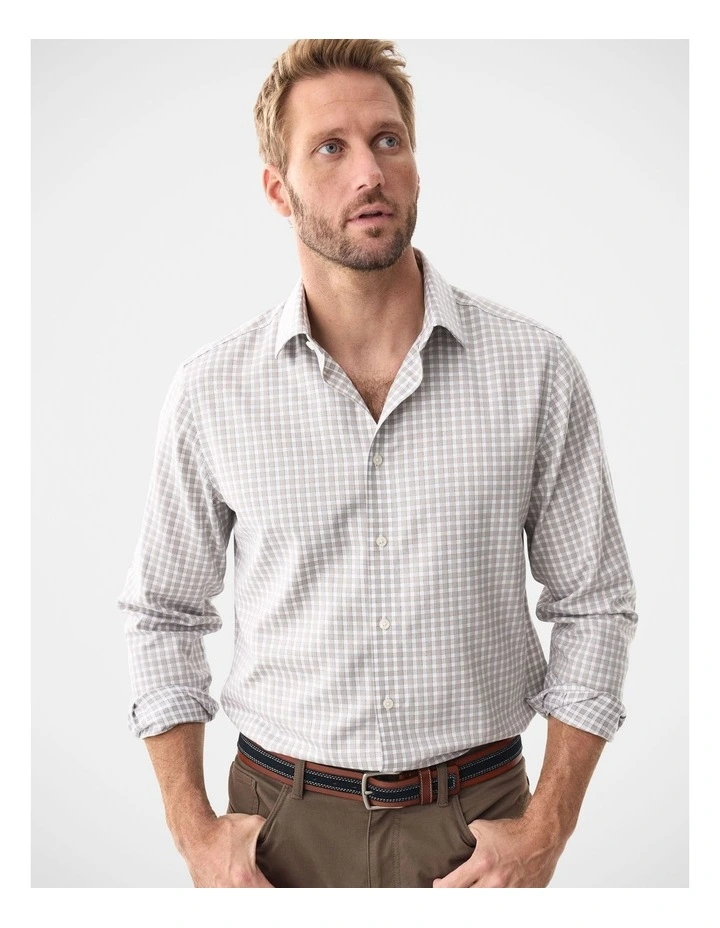 Non-Iron Oxford Check Long Sleeve Shirt Sand image 3
