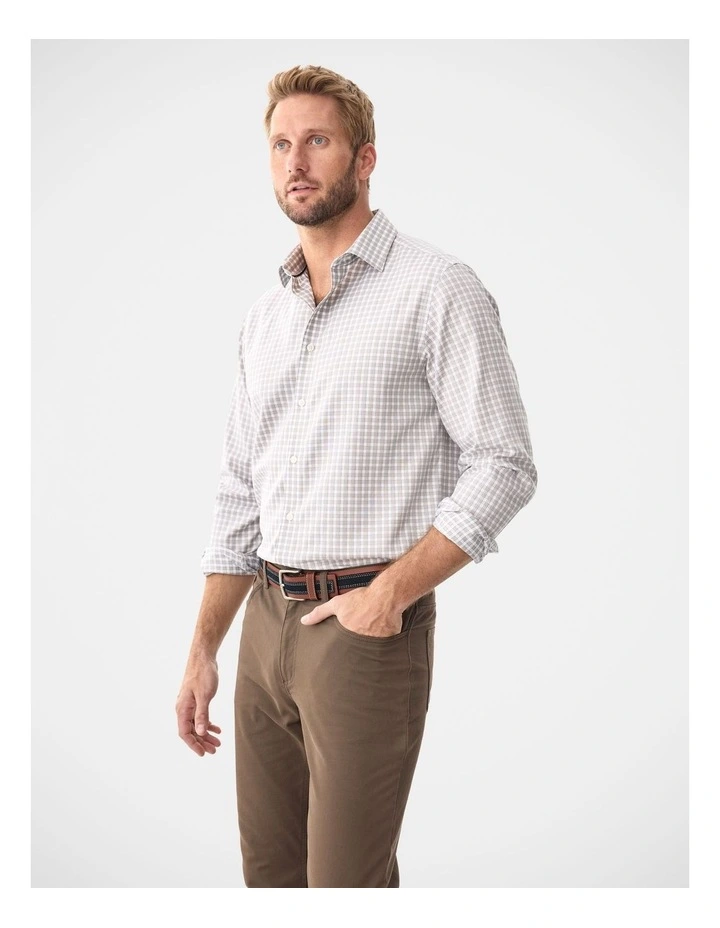 Non-Iron Oxford Check Long Sleeve Shirt Sand image 4