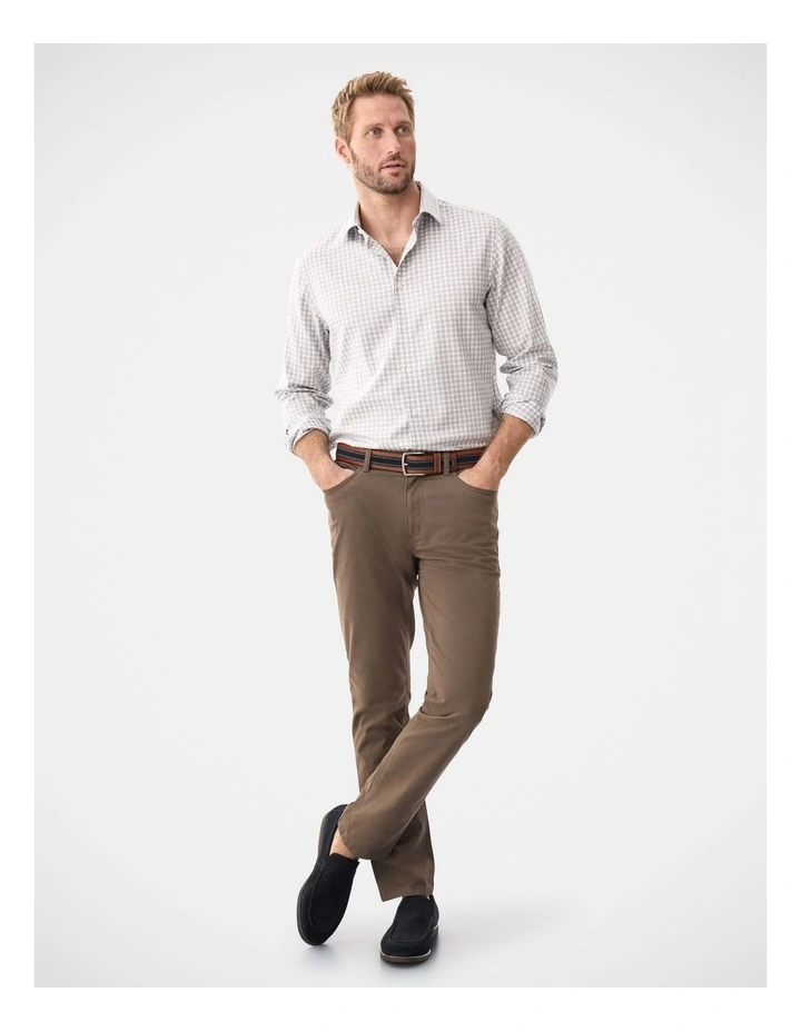 Non-Iron Oxford Check Long Sleeve Shirt Sand image 5