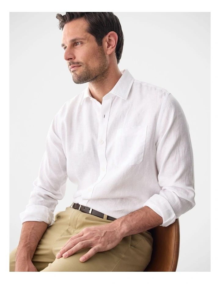 Pure French Linen Long Sleeve Shirt White image 3