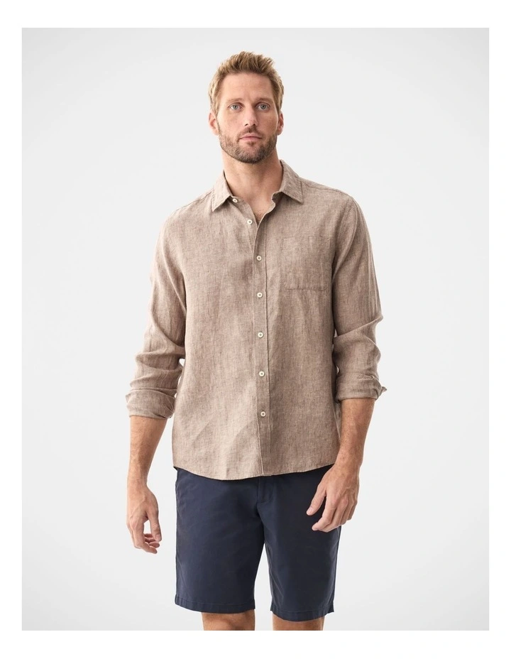 Pure French Linen Long Sleeve Shirt Mocha image 1