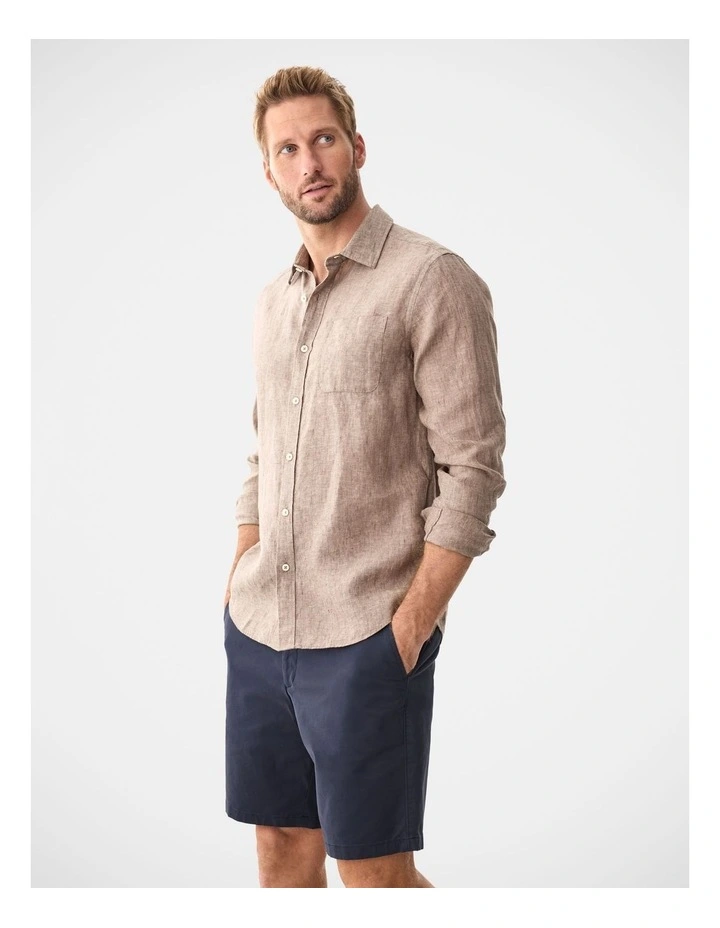 Pure French Linen Long Sleeve Shirt Mocha image 3
