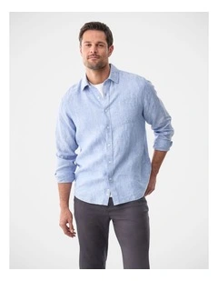 Pure French Linen Long Sleeve Shirt Pale Blue