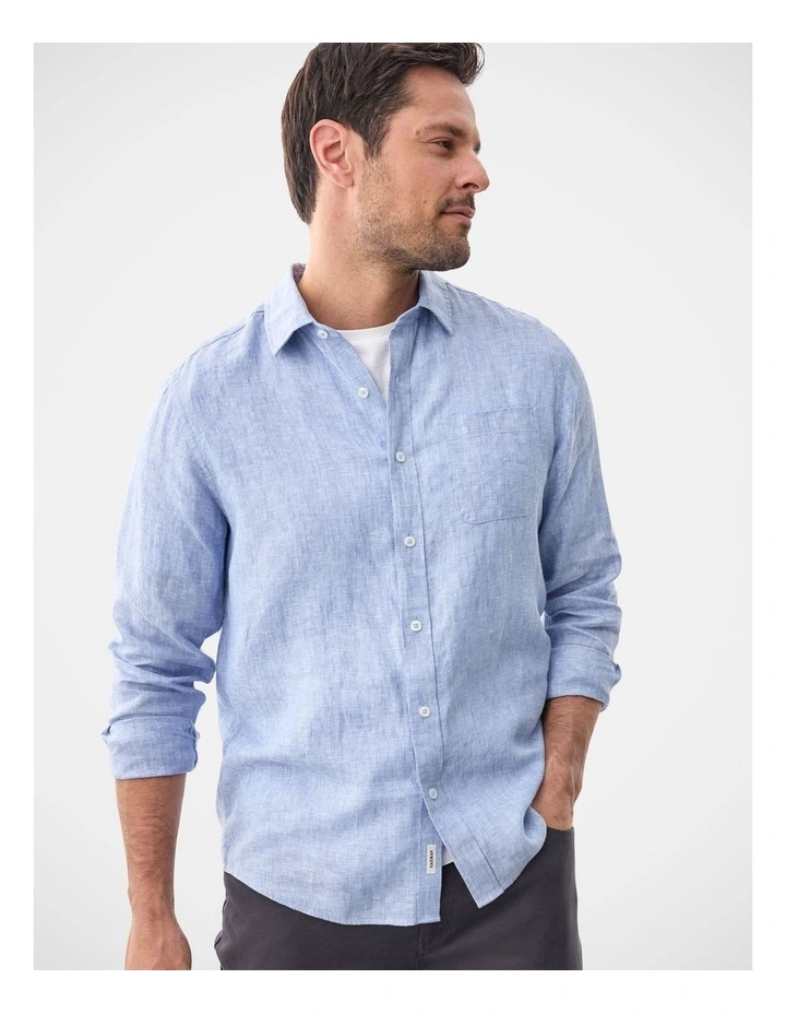 Pure French Linen Long Sleeve Shirt Pale Blue image 3