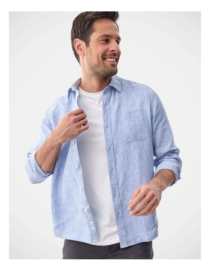 Pure French Linen Long Sleeve Shirt Pale Blue image 4