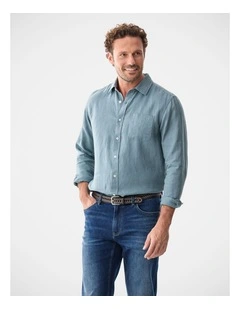 Pure French Linen Long Sleeve Shirt Kelp