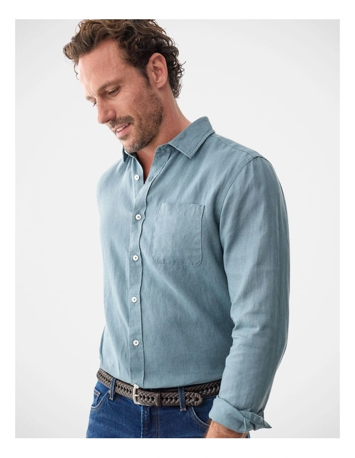 Pure French Linen Long Sleeve Shirt Kelp image 3