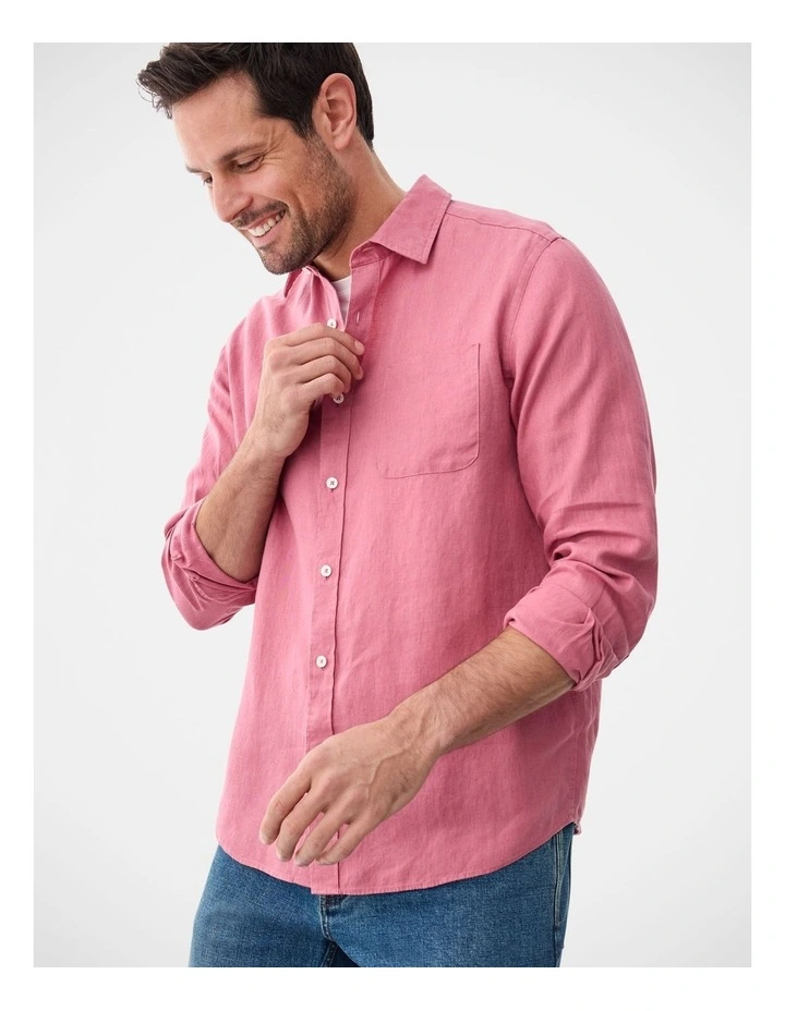 Pure French Linen Long Sleeve Shirt Berry image 3
