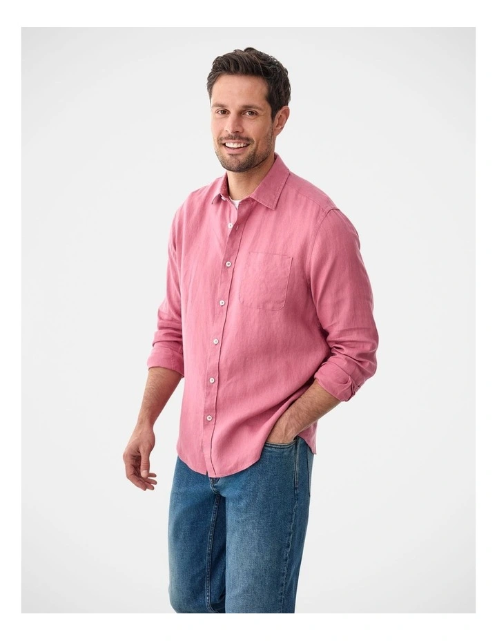 Pure French Linen Long Sleeve Shirt Berry image 4