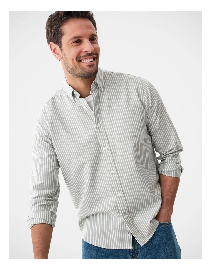 Casual Oxford Stripe Long Sleeve Shirt Fern image 3